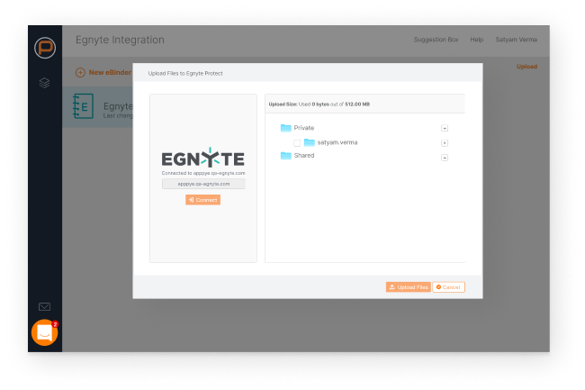 Dashboard showing project documentation in Egnyte