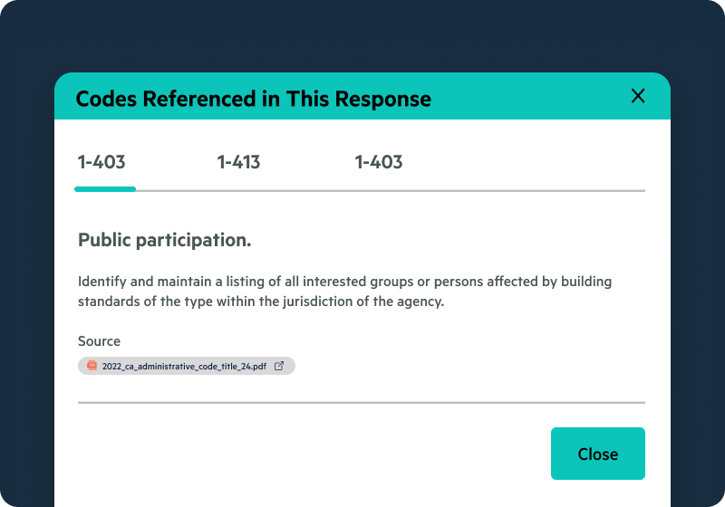 Egnyte Code Analyst showing referenced building codes